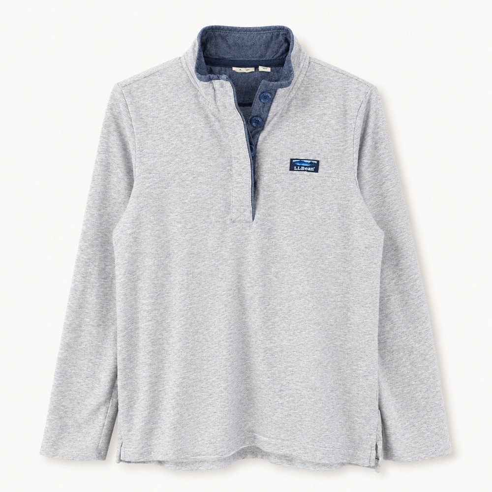 LL Bean Mens M Gray Cotton Quarter Button Pullover Sweatshirt